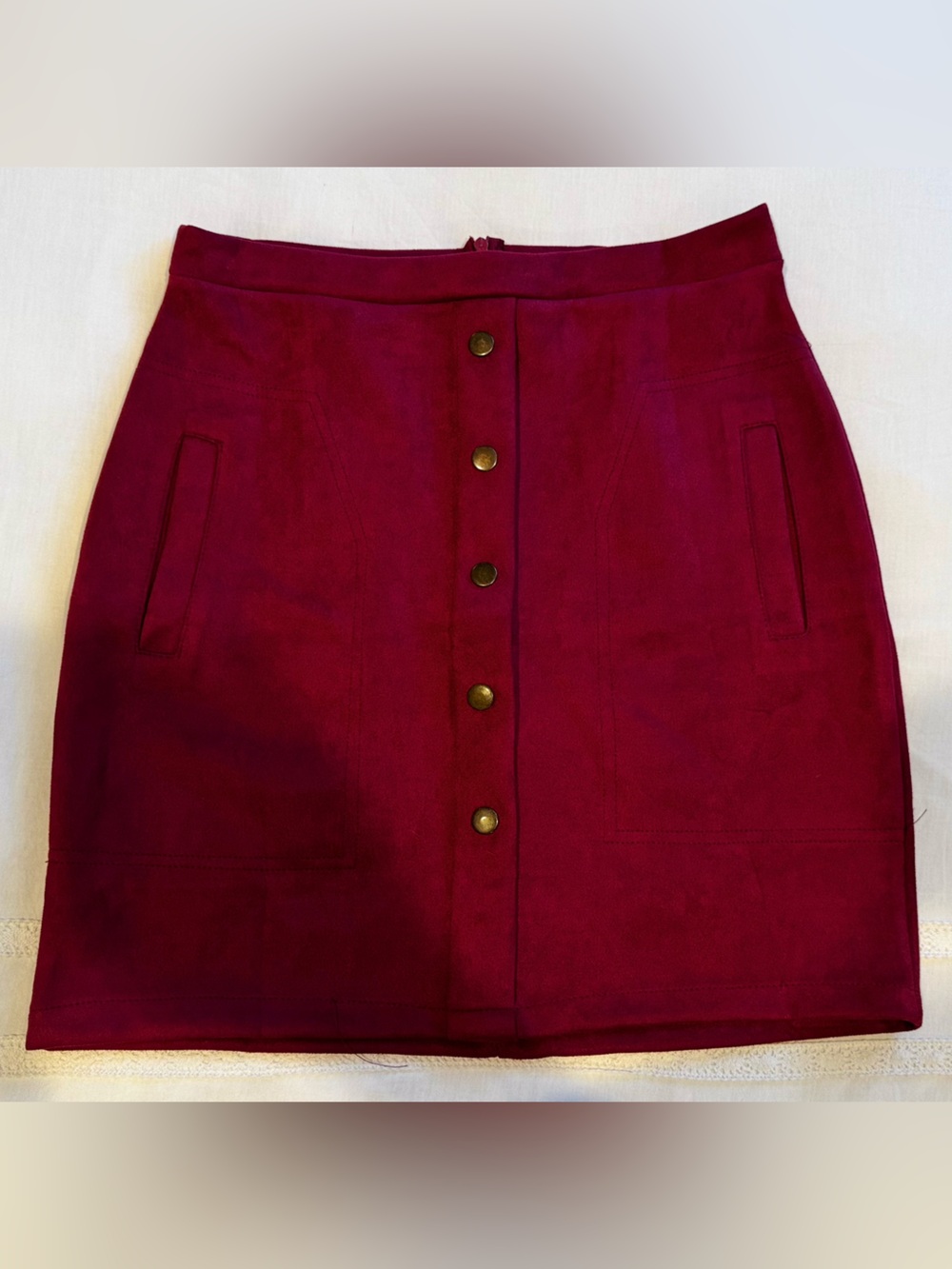 Women's Burgundy Velour Skirt with Pockets